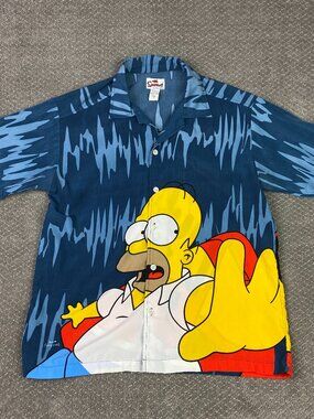 Vintage The Simpsons Homer Simpson Button Up Shirt Mens Medium 2002 Camp